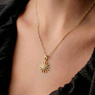 14K Gold Sun Pendant Necklace with Diamond Accent Handcrafted Jewelry for Women - Pendants