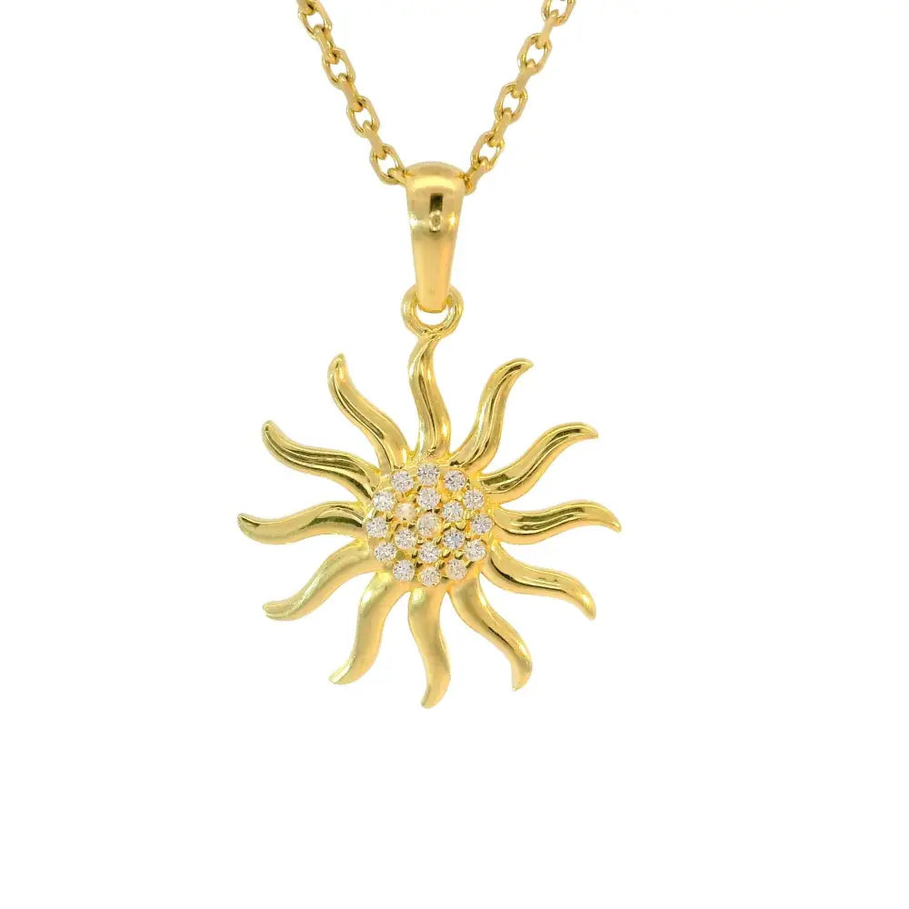 14K Gold Sun Pendant Necklace with Diamond Accent Handcrafted Jewelry for Women - Pendants