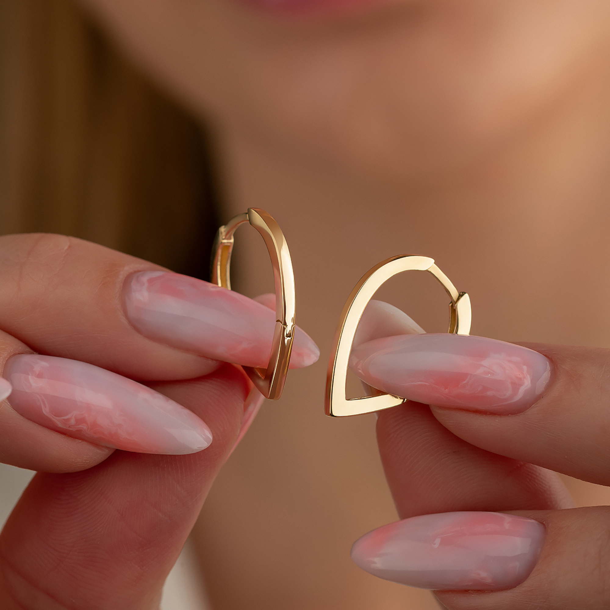 14K Gold Teardrop Triangle Earrings | Hinged Hoops Huggies - Hoop Earrings