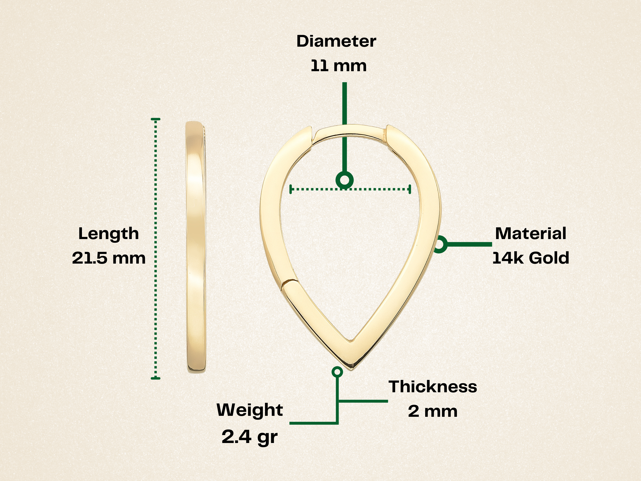 14K Gold Teardrop Triangle Earrings | Hinged Hoops Huggies - Hoop Earrings