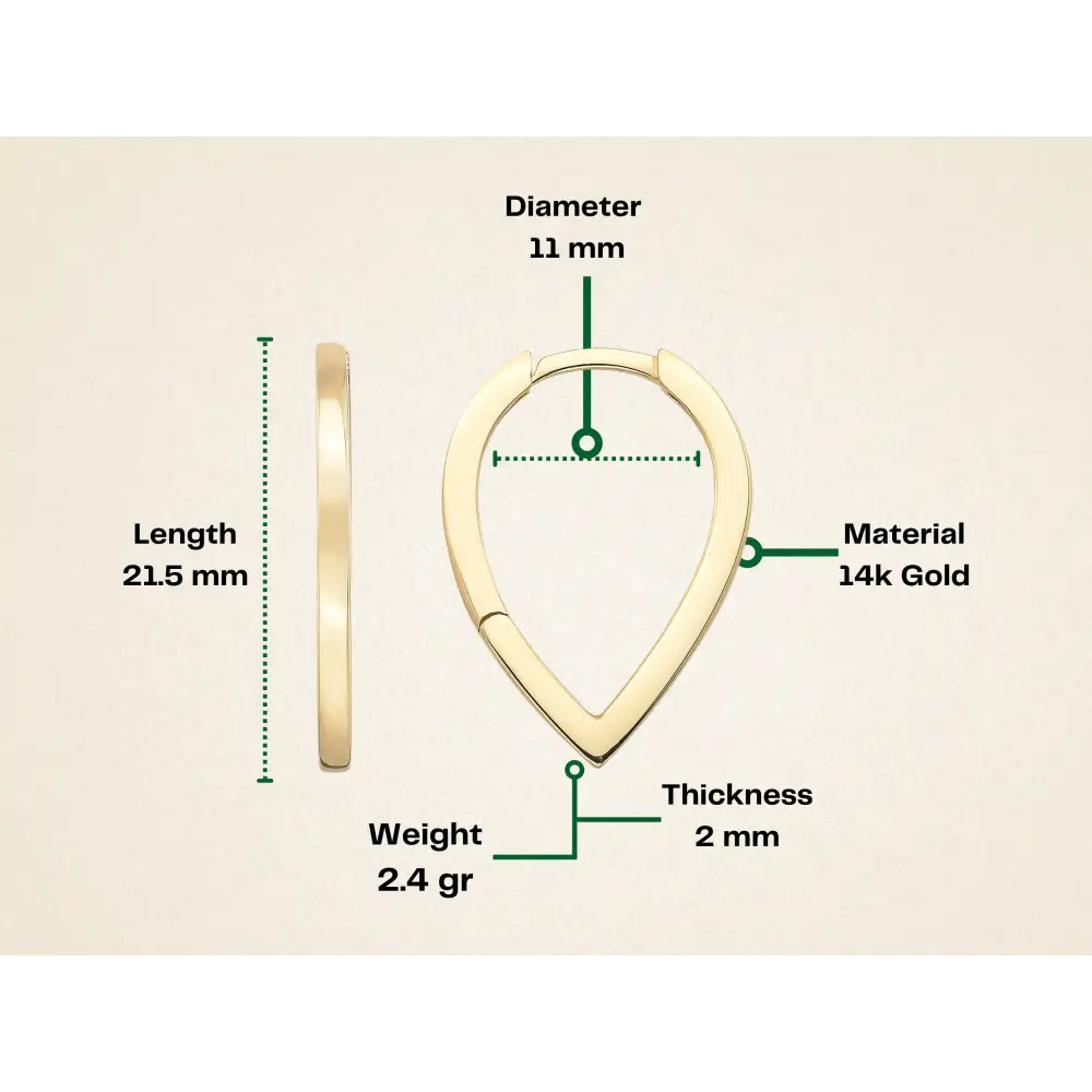 14K Gold Teardrop Triangle Earrings | Hinged Hoops Huggies - Hoop Earrings