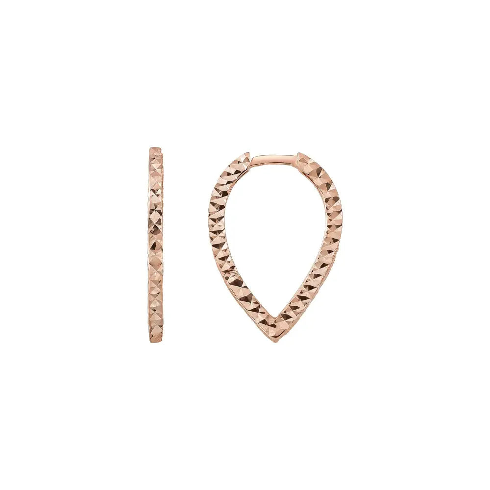 14K Gold Teardrop Triangle Hoop Earrings – Hinged Huggies Diamond Cut - Single (1 Earring) / 14K Rose Gold - Hoop
