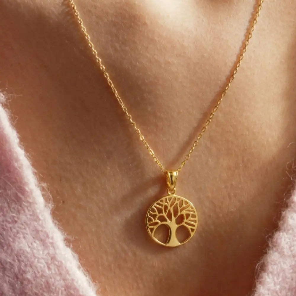 14K Gold Tree Of Life Necklace Round Pendant Minimal Gold Symbol Jewelry For Women - 10k Yellow Gold - Jewelry
