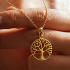 14K Gold Tree Of Life Necklace Round Pendant Minimal Gold Symbol Jewelry For Women - 10k Yellow Gold - Jewelry
