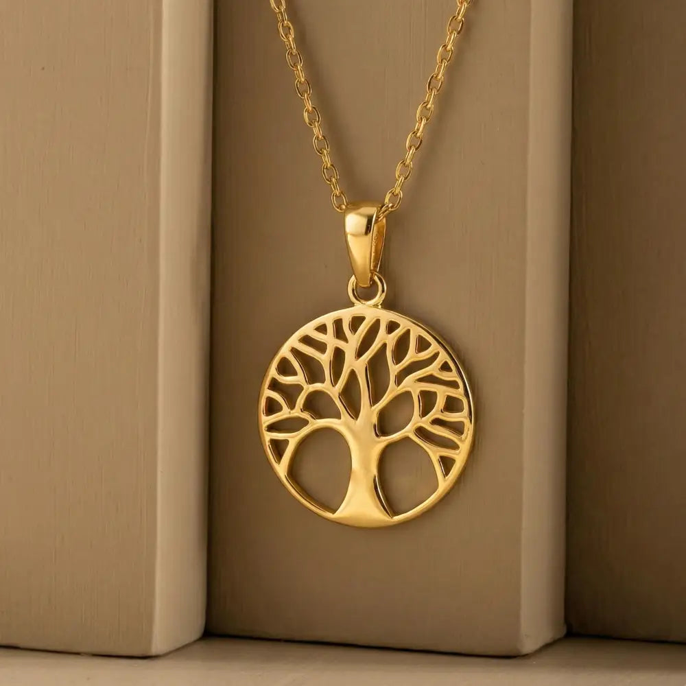 14K Gold Tree Of Life Necklace Round Pendant Minimal Gold Symbol Jewelry For Women - 10k Yellow Gold - Jewelry