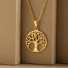 14K Gold Tree Of Life Necklace Round Pendant Minimal Gold Symbol Jewelry For Women - 10k Yellow Gold - Jewelry