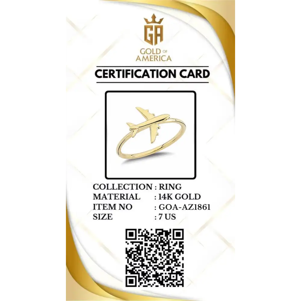 14K Handmade Airplane Ring Unique Gold Travel Lover’s Design with Polished Finish