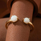 14K Handmade Double Moonstone Open Ring Adjustable Gold Band with Natural Iridescent Gemstones