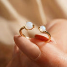 14K Handmade Double Moonstone Open Ring Adjustable Gold Band with Natural Iridescent Gemstones