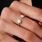 14K Handmade Double Moonstone Open Ring Adjustable Gold Band with Natural Iridescent Gemstones