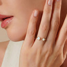 14K Handmade Double Moonstone Open Ring Adjustable Gold Band with Natural Iridescent Gemstones