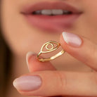 14K Handmade Evil Eye Ring Gold Symbol of Protection with Simple Elegant Design
