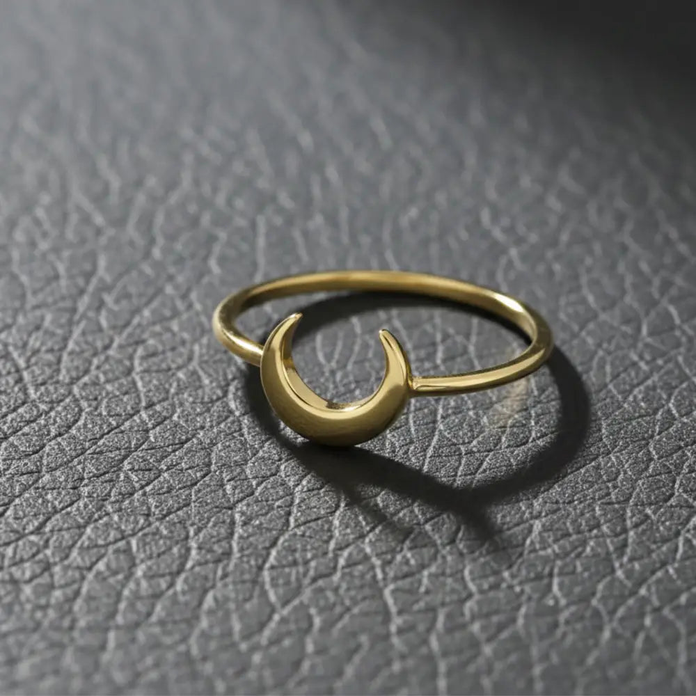 14K Handmade Gold Crescent Moon Ring Minimal Celestial Design with Elegant Curved Silhouette