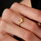 14K Handmade Gold Crescent Moon Ring Minimal Celestial Design with Elegant Curved Silhouette