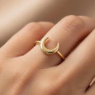 14K Handmade Gold Crescent Moon Ring Minimal Celestial Design with Elegant Curved Silhouette