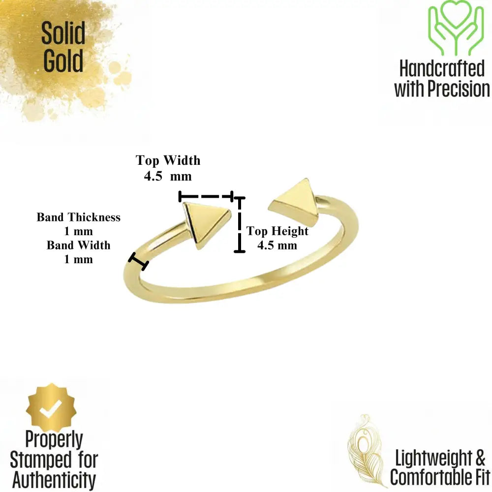 14K Handmade Gold Double Arrow Ring Trendy Minimalist Design with Geometric Shape
