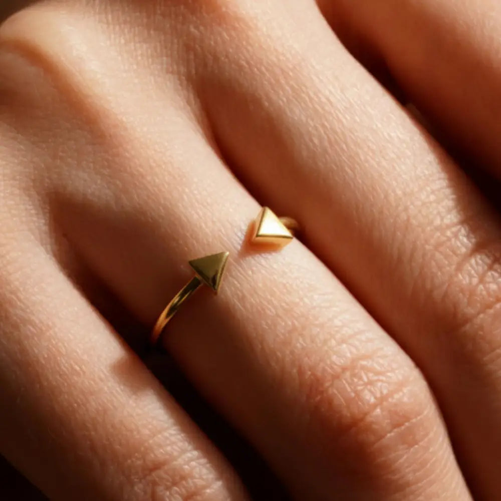 14K Handmade Gold Double Arrow Ring Trendy Minimalist Design with Geometric Shape