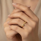 14K Handmade Gold Double Hamsa Ring Minimalist Adjustable Protective Open Band Design - Jewelry