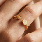 14K Handmade Gold Double Hamsa Ring Minimalist Adjustable Protective Open Band Design - Jewelry