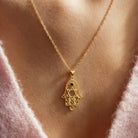 14K Handmade Gold Hamsa Hand Necklace With Star Of David Stone Protective Amulet Pendant - Jewelry