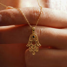 14K Handmade Gold Hamsa Hand Necklace With Star Of David Stone Protective Amulet Pendant - Jewelry