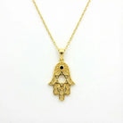 14K Handmade Gold Hamsa Hand Necklace With Star Of David Stone Protective Amulet Pendant - Jewelry