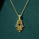 14K Handmade Gold Hamsa Hand Necklace With Star Of David Stone Protective Amulet Pendant - Jewelry