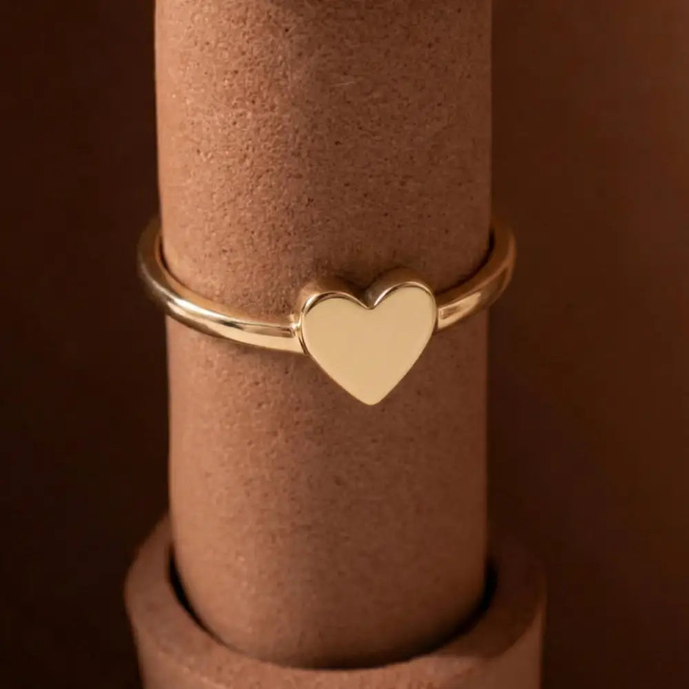 14K Handmade Gold Heart Ring Minimalist Polished Solid Heart Band for Everyday Elegance