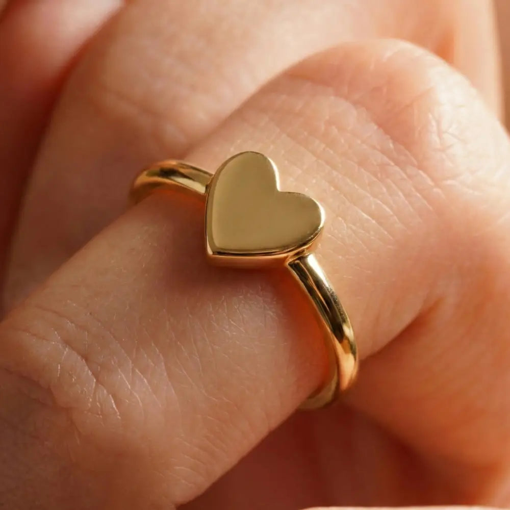14K Handmade Gold Heart Ring Minimalist Polished Solid Heart Band for Everyday Elegance