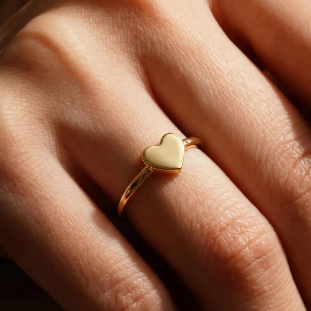 14K Handmade Gold Heart Ring Minimalist Polished Solid Heart Band for Everyday Elegance