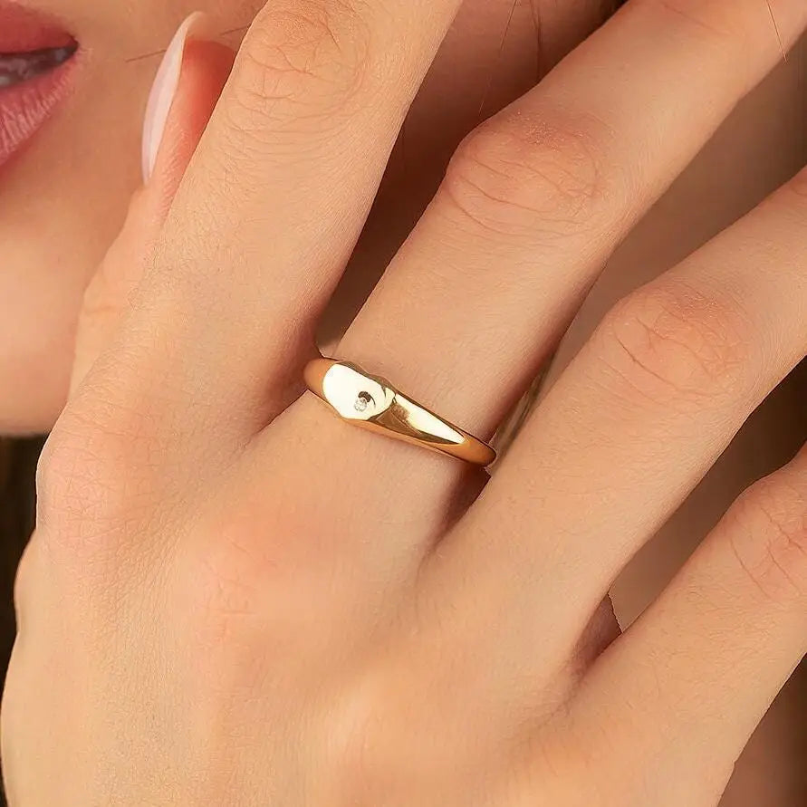 14K Handmade Gold Heart Ring with Diamond Elegant Jewelry Gift for Loved Ones