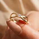 14K Handmade Gold Infinity Ring with CZ Stone Modern Open Shank Solitaire Design
