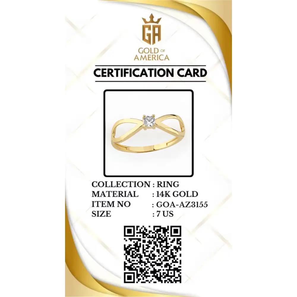14K Handmade Gold Infinity Ring with CZ Stone Modern Open Shank Solitaire Design