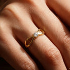 14K Handmade Gold Infinity Ring with CZ Stone Modern Open Shank Solitaire Design