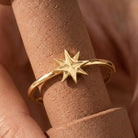 14K Handmade Gold North Star Ring Minimal Celestial Starburst Design with Polished Finish