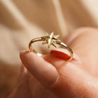 14K Handmade Gold North Star Ring Minimal Celestial Starburst Design with Polished Finish