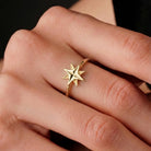 14K Handmade Gold North Star Ring Minimal Celestial Starburst Design with Polished Finish