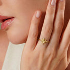 14K Handmade Gold North Star Ring Minimal Celestial Starburst Design with Polished Finish