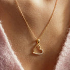 14K Handmade Gold Open Heart Necklace With Cz Stones Minimal Elegant Love Pendant - Jewelry