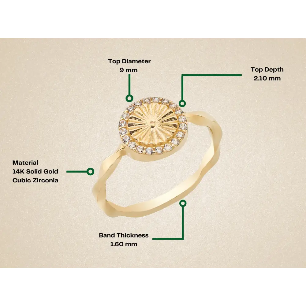 14K Handmade Gold Ring with Radiant Center & Diamond Halo Elegant Sparkling Jewelry