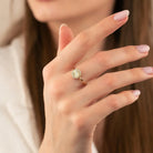 14K Handmade Gold Ring with Radiant Center & Diamond Halo Elegant Sparkling Jewelry