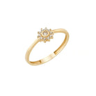14K Handmade Gold Ring with Radiant Sunflower Diamond Center Sparkling Halo Design