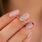 14K Handmade Gold Ring with Radiant Sunflower Diamond Center Sparkling Halo Design