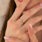 14K Handmade Gold Ring with Radiant Sunflower Diamond Center Sparkling Halo Design