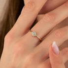 14K Handmade Gold Ring with Radiant Sunflower Diamond Center Sparkling Halo Design