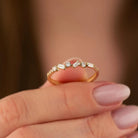 14K Handmade Gold Ring with Round and Baguette Diamonds Elegant Diamond Band for Women