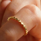 14K Handmade Gold Textured Band Ring Minimal Geometric Block Design with Modern Sculpted Finish