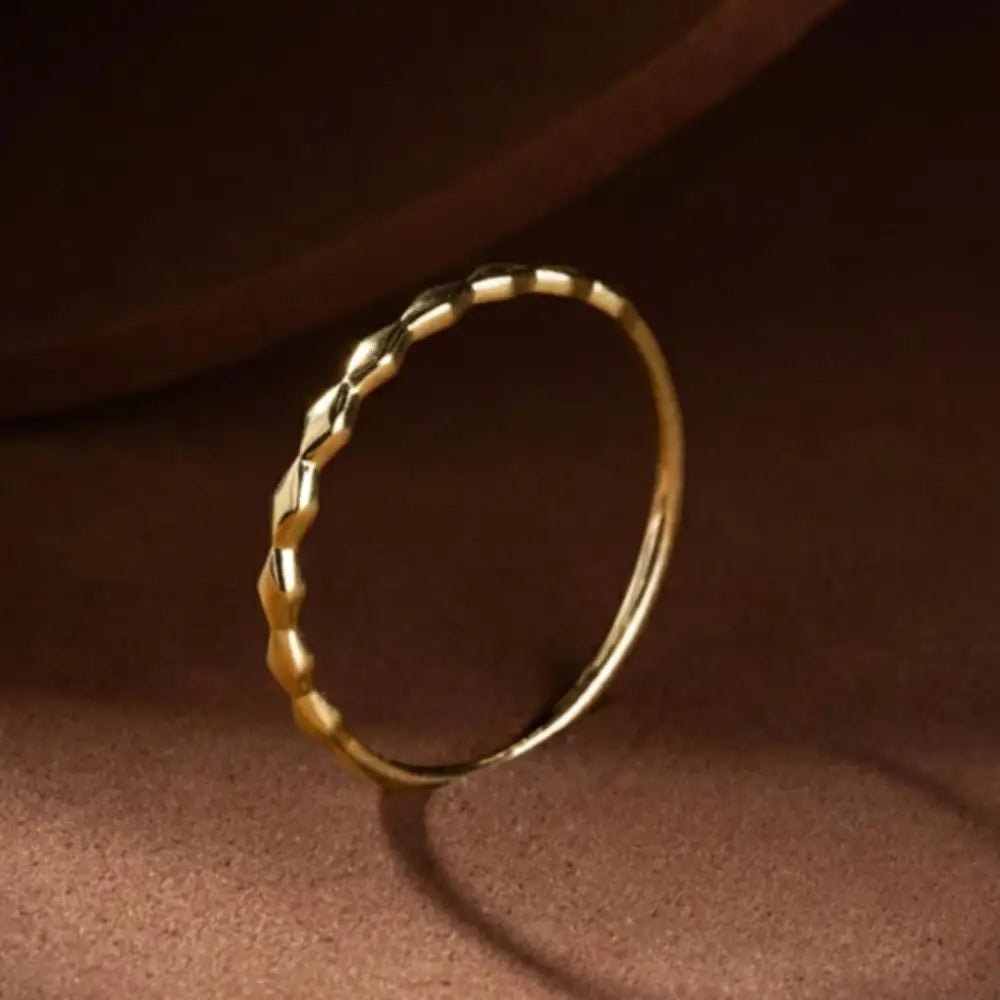 14K Handmade Gold Textured Band Ring Minimal Geometric Block Design with Modern Sculpted Finish