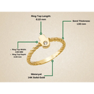 14K Handmade Gold Twisted Rope Ring with Hamsa and Diamond Protection Jewelry for Women