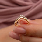 14K Handmade Gold V-Shaped Diamond Ring Elegant Twisted Design with Sparkling Stones